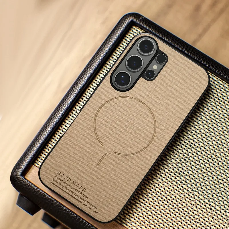 Luxuriöse Kabellose Ladehülle mit Mattleder-Panel für Samsung Galaxy S26 Ultra S25 Edge S24 FE S23 Plus Weicher Rahmenschutz – Detail 10