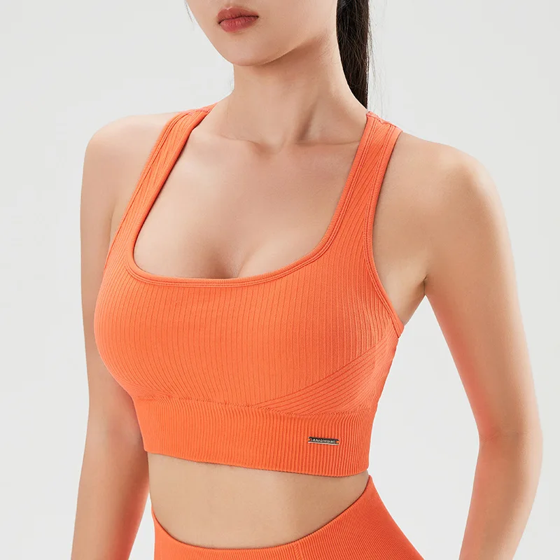 Women Seamless Sport Bra Shockproof Fitness Underwear Padded Yoga Vest Outdoor Running Tank Top High Impact Textured Bras Female