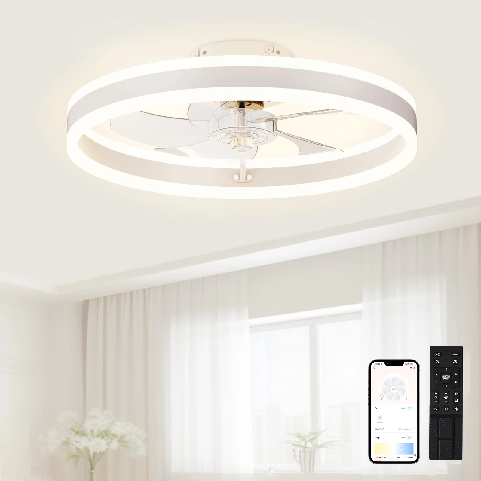 Nordic Led Ceiling Fan with Light DC Motor 6-speed Timing Fan 50CM Low Floor Loft Remote Control Decorative Fan with Light