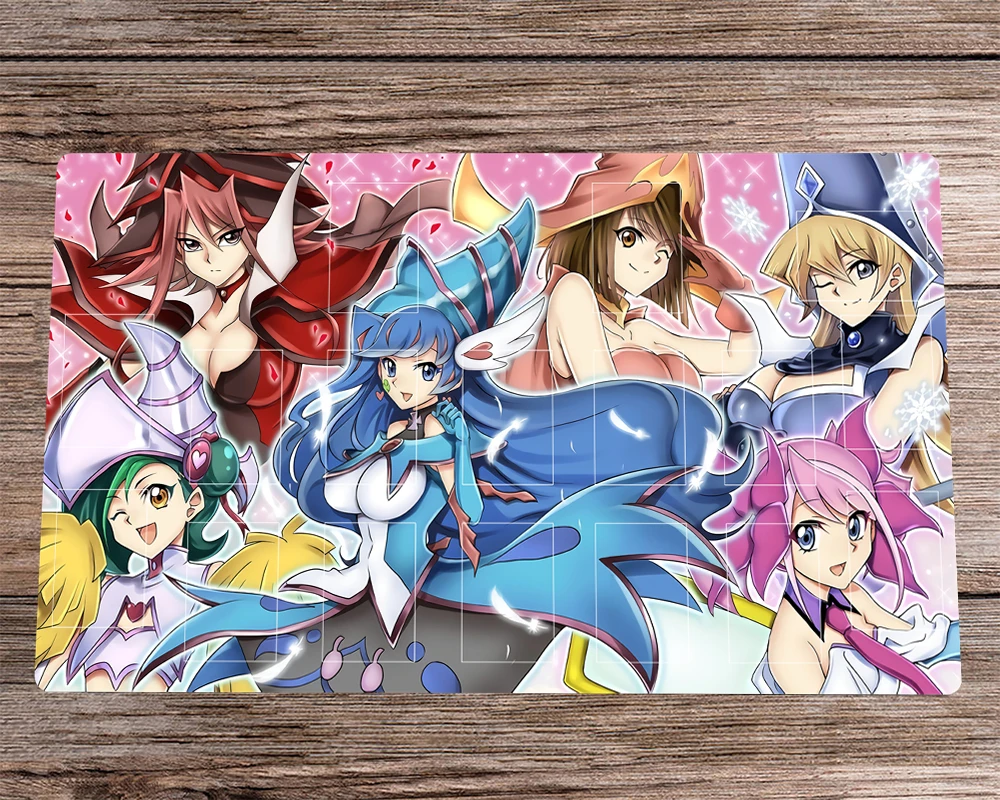 

YuGiOh Anime Playmat Magician Girls CCG TCG Mat Trading Card Game Mat & Zones & Bag Anti-slip Rubber Desk Pad Mousepad 60x35cm