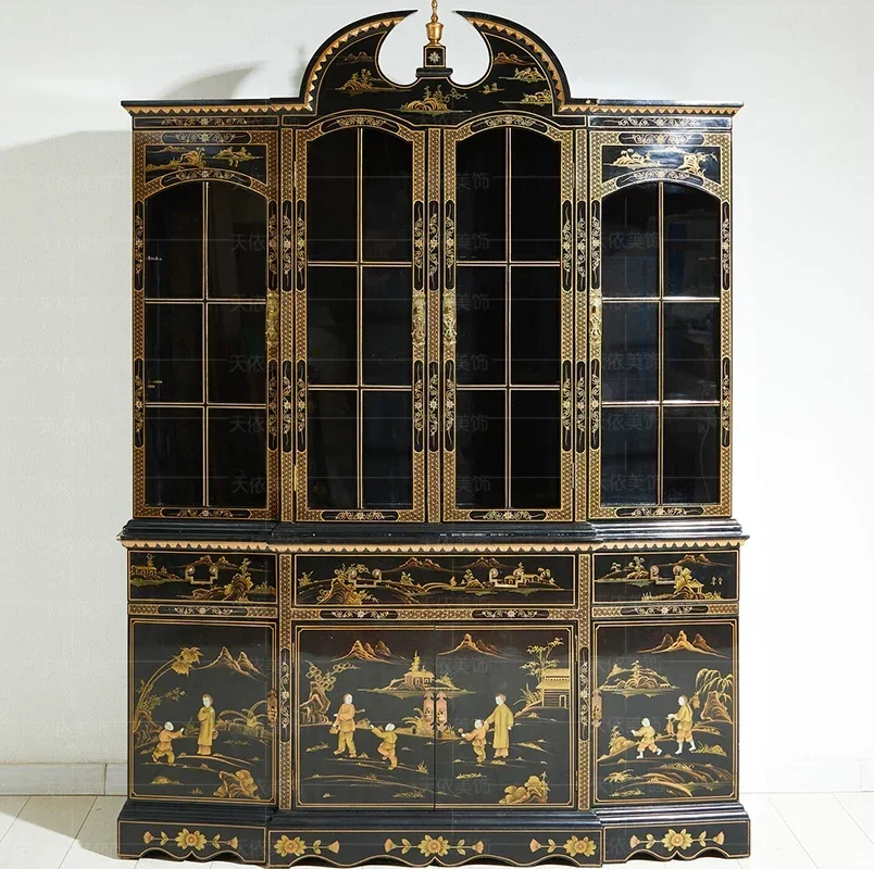 Chinese classic solid wood wine cabinet porcelain collection retro display cabinet living room