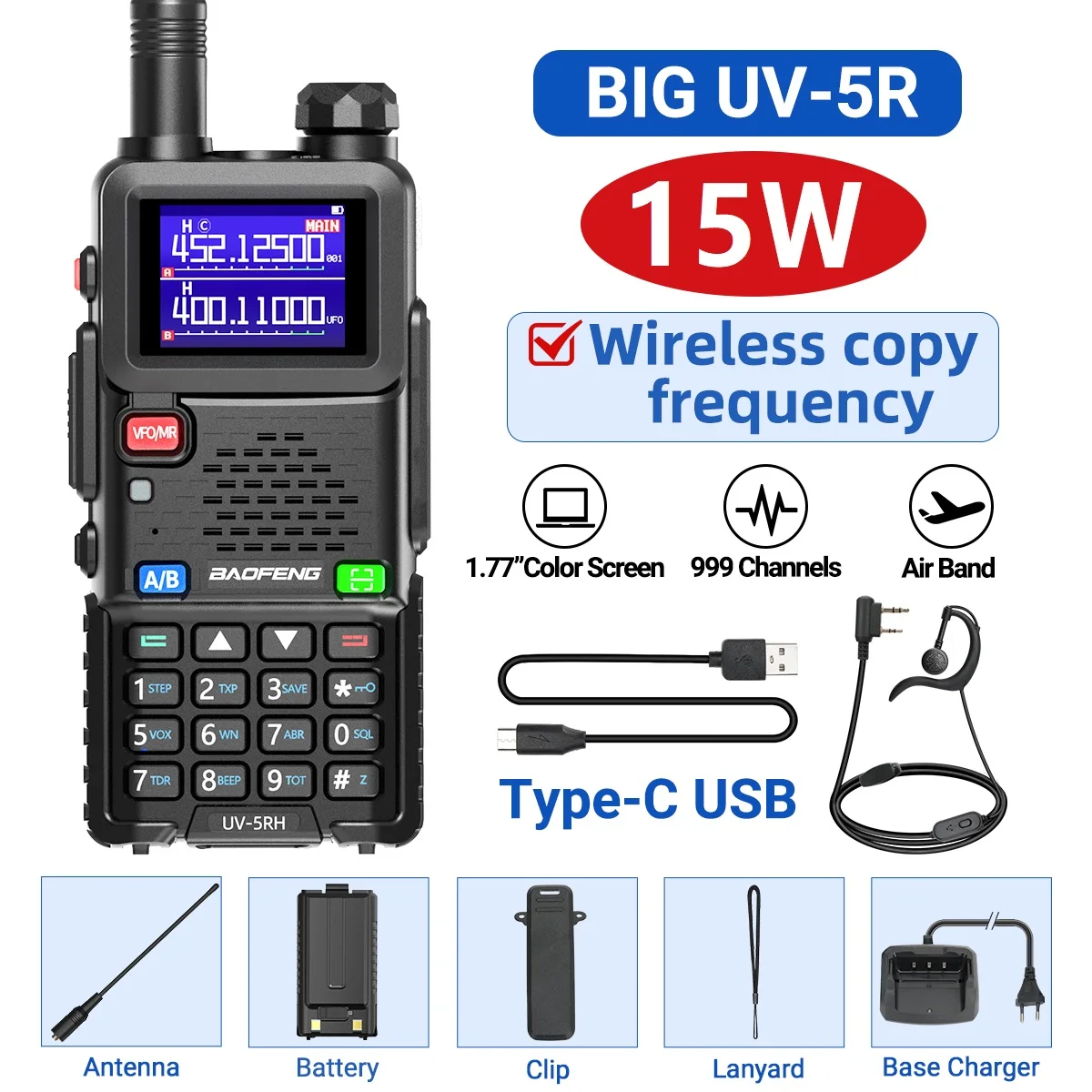 Baofeng UV 5RH 10W Air Band Walkie Talkie Lange afstand Draadloze kopieerfrequentie Type-C Baofeng UV 5R MINI UV 21 PRO 2-weg hamradio