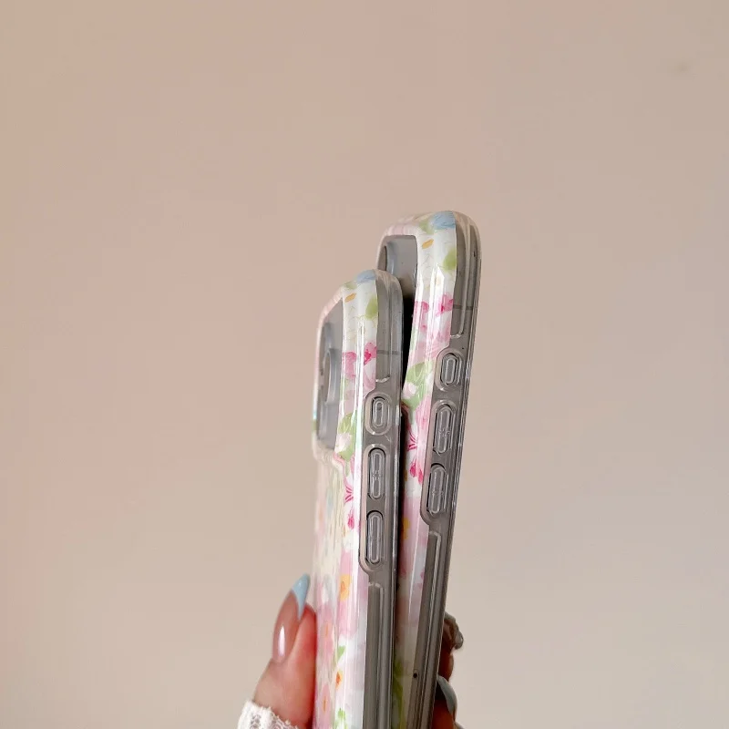 Fashion Colorful Flower Oil Painting Phone Case For iPhone 17 Pro 16 15 Pro Max Cover with Chain Lovely Protective Cases For Gir