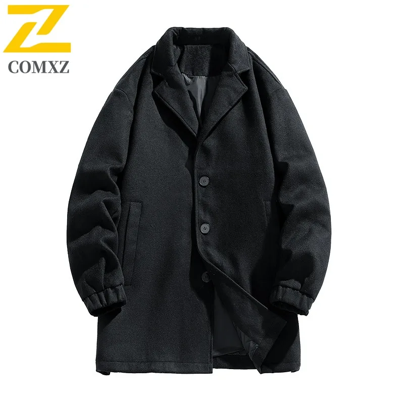 COMXZ Premium Men Woolen Trench Korean Style Fashion Lightweight Coat Casual Daily Style Windproof Spring Autumn Garment