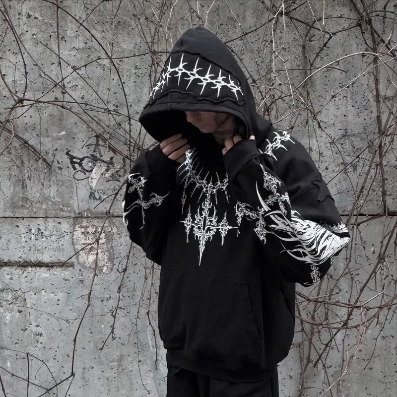 

Y2K Retro Demon Killer Design Fashionable Versatile Hoodie Men Street Hip-hop Harajuku Casual Loose Oversized Sweatshirt Women
