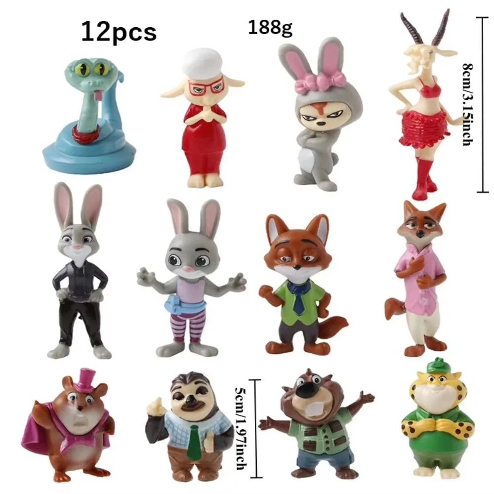 Figurine de dessin animé Zootopia, 12 pièces, Nick Fox Judy Zootropolis Utopia, jouets d'action, ornements de chambre d'enfants, décoration de gâteau