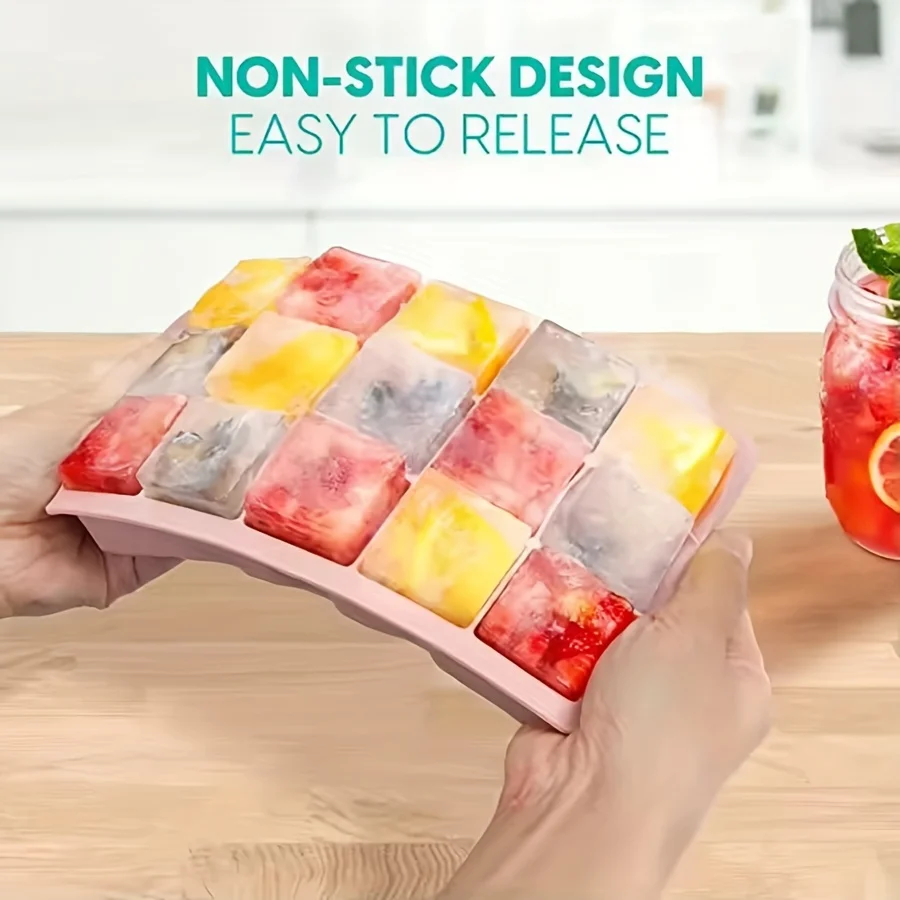 Silicone Ice Cube Mold 15 Grids Ice Tray Square Box With Lid Wine Ice Mold Blocks Maker Bar Kitchen Tools Whiskey Cocktail Cube