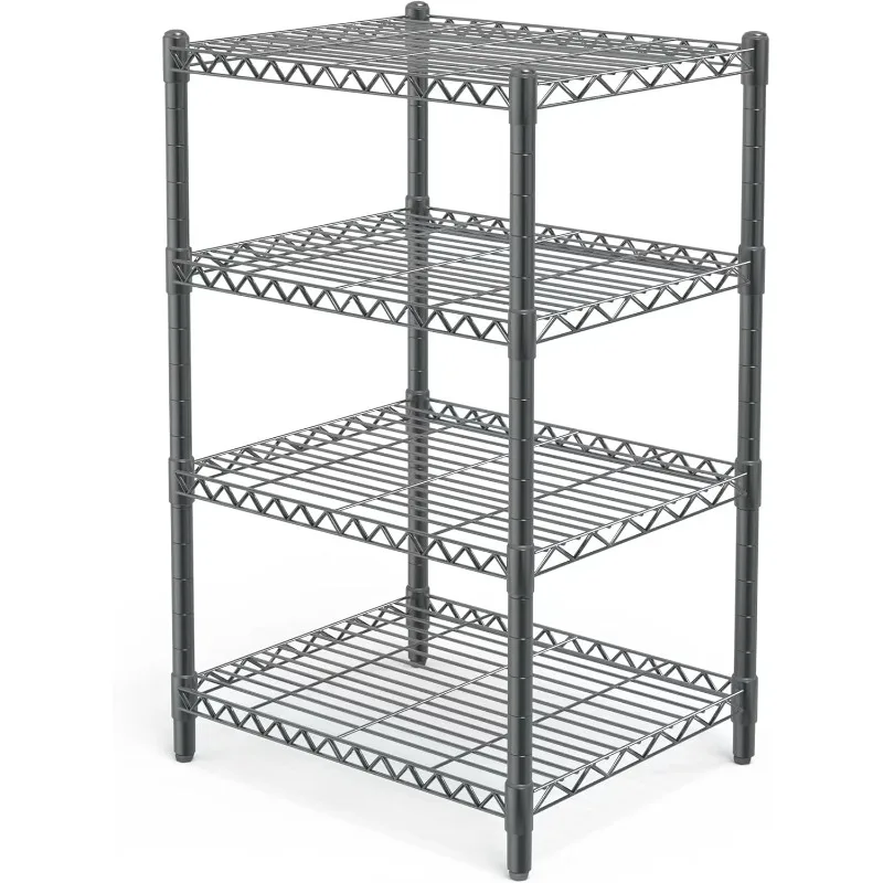 4 Tier Grey Storage Racks and Shelving - Heavy Steel Material Pantry Shelves - Steel Organizer Wire Rack