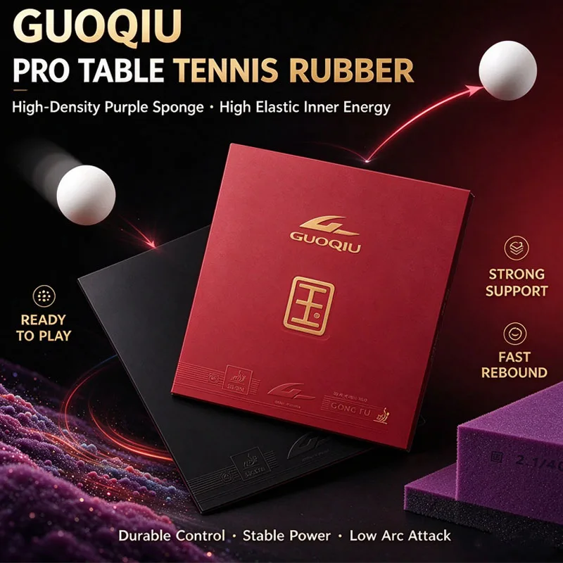 Pre-tuned No Glue Needed Ping Pong Rubber GUOQIU National Table Tennis Rubber Sheet Purple Sponge Spin for Offensive Players