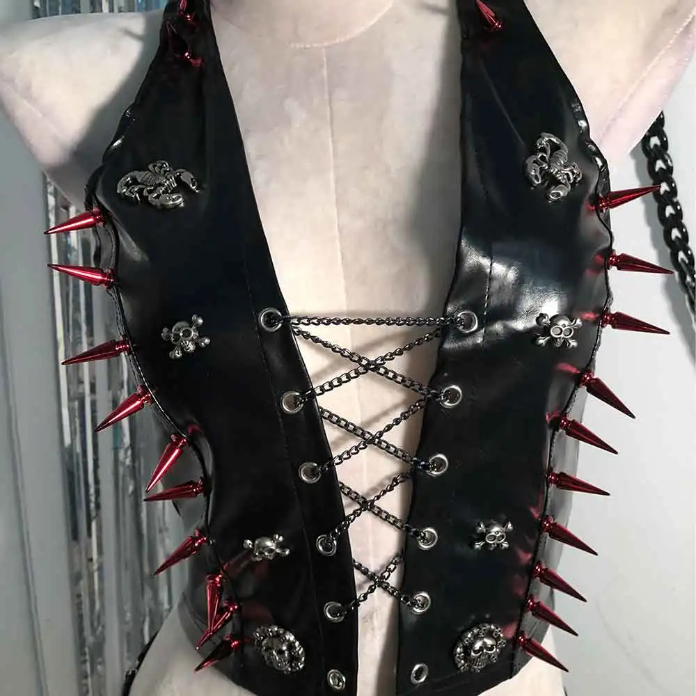 

Grunge Punk Rock 90s Skull DIY Harajuku Spike Studded Rivet Teen Kawaii Y2K TOPS Goth Gothic Tank Emo E-Girls Eco
