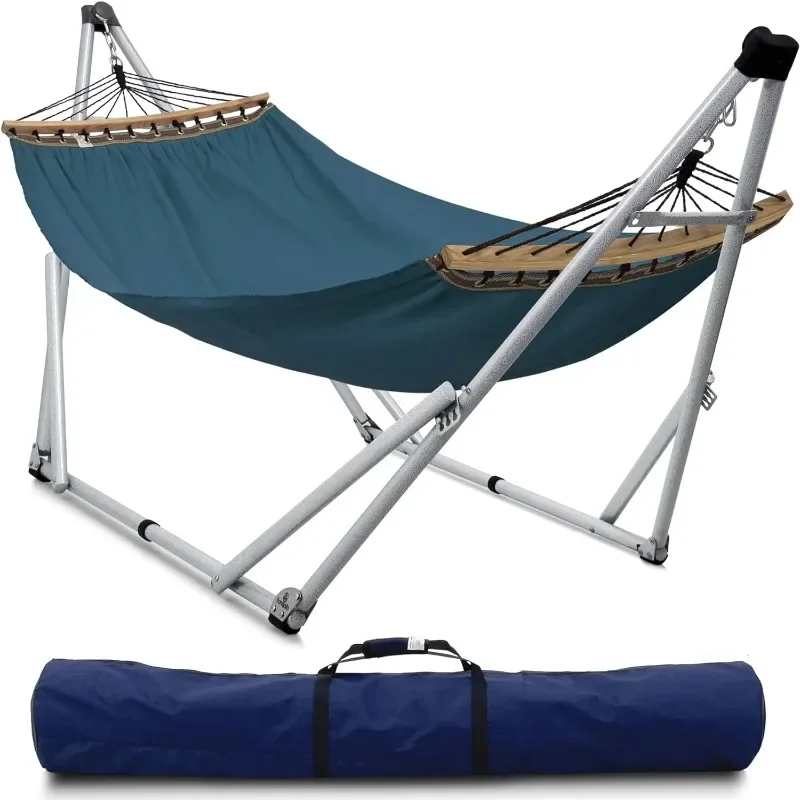 Double Hammock with Stand Included for 2 Persons/Foldable Hammock Stand 600 lbs Capacity Portable Case - Inhouse, Outdoor