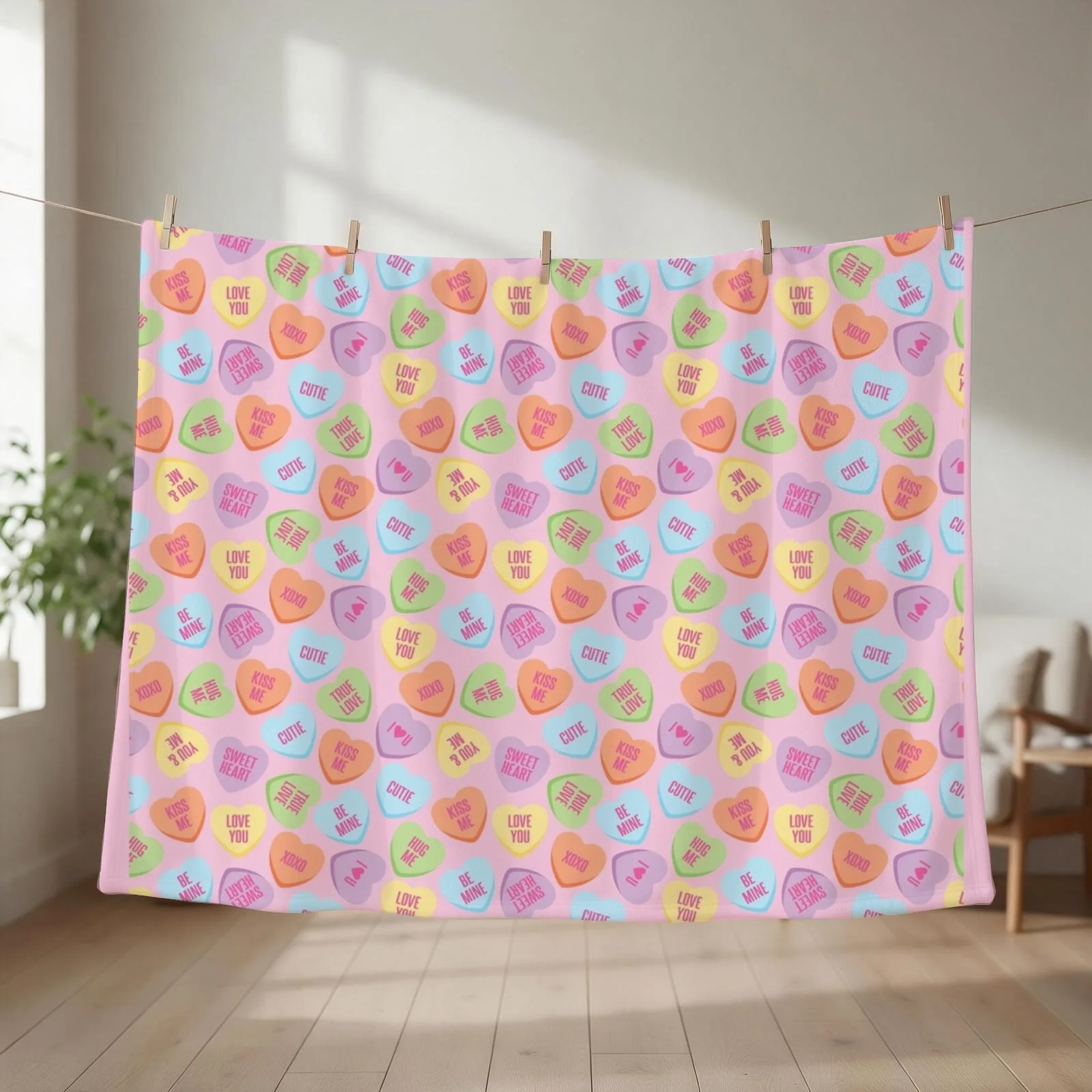 Conversation Hearts Throw Blanket couch cozy soft plush fuzzy picnic outdoor blanket