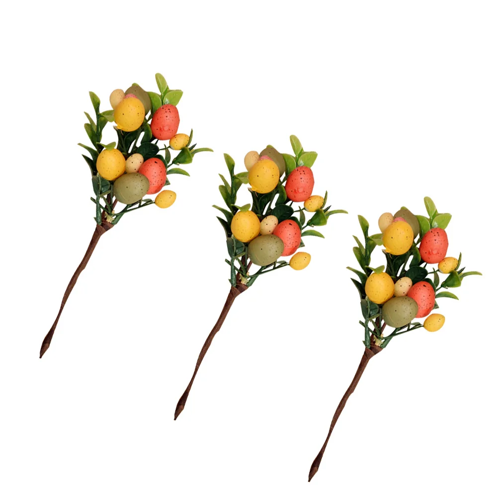

3Pcs Colorful Eggs Green Leaves Decorative Easter Bouquet Accessories DIY Craft Props Rustic Wedding Home Party Decor