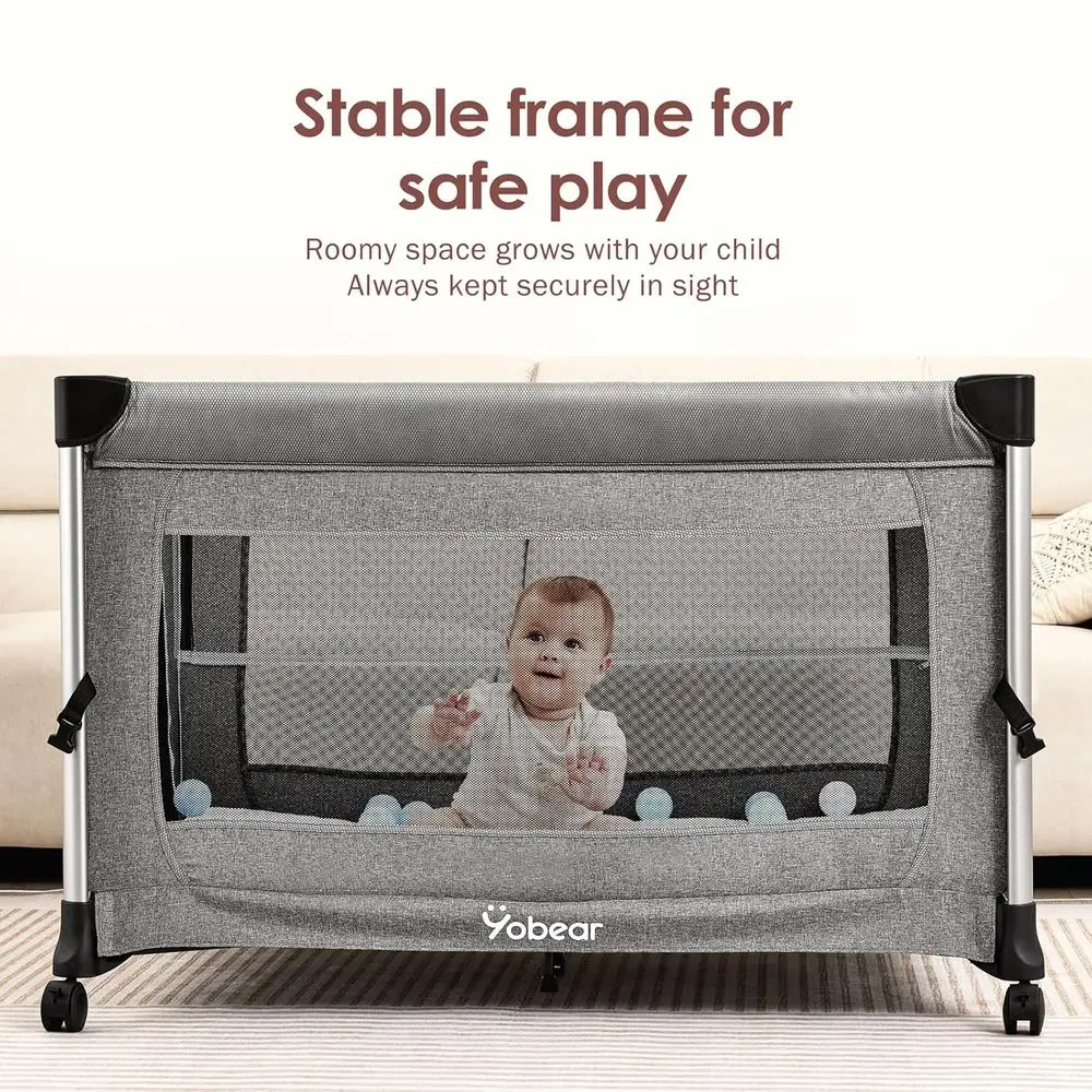 لعب رمادي 4 في 1: سرير قابل للتحويل، سرير بجانب السرير، مبدل الحفاضات لحديثي الولادة إلى الأطفال الصغار