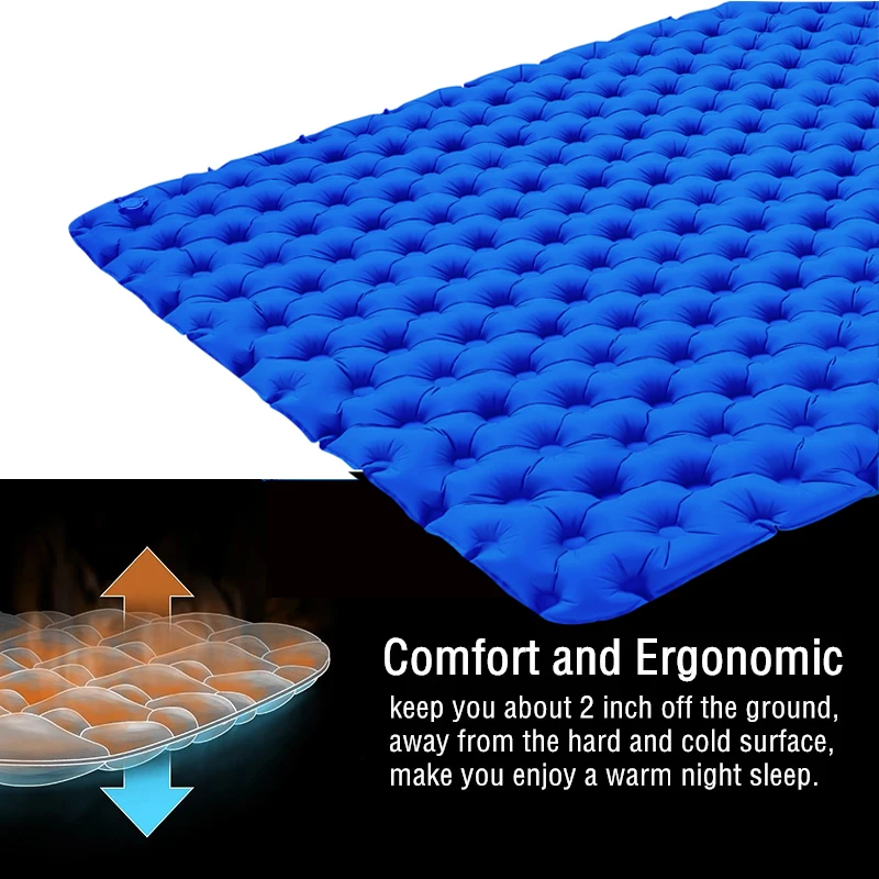 Outdoor Camping Sleeping Mat with Pillow Ultralight Inflatable Mattress Waterproof Pad Thick with Inflatable bag for 2 People