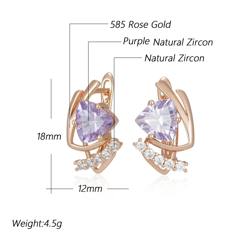Kinel Hot Sparkling Purple Natural Zircon English Earrings for Women Fashion 585 Rose Gold Color Vintage Party Daily Jewelry