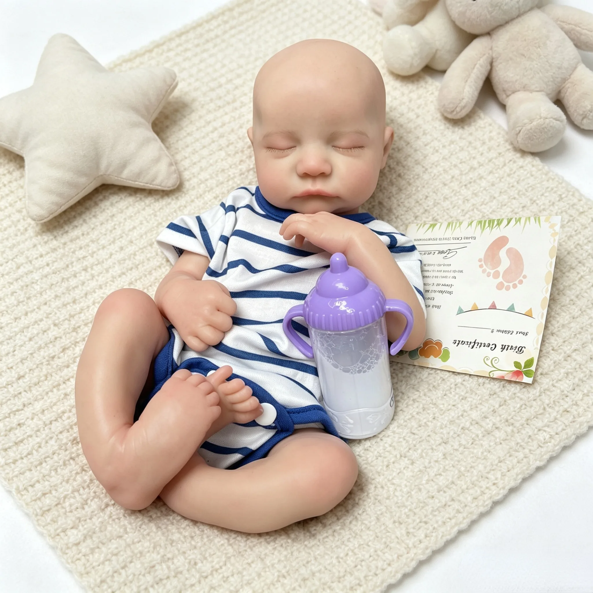 16 Inch 40CM Reborn Baby Boy Doll Full Body Silicone Realistic Newborn Baby Doll Open Mouth Bald Hand Painted Soft Skin Collectible Art Doll for Adult Collectors