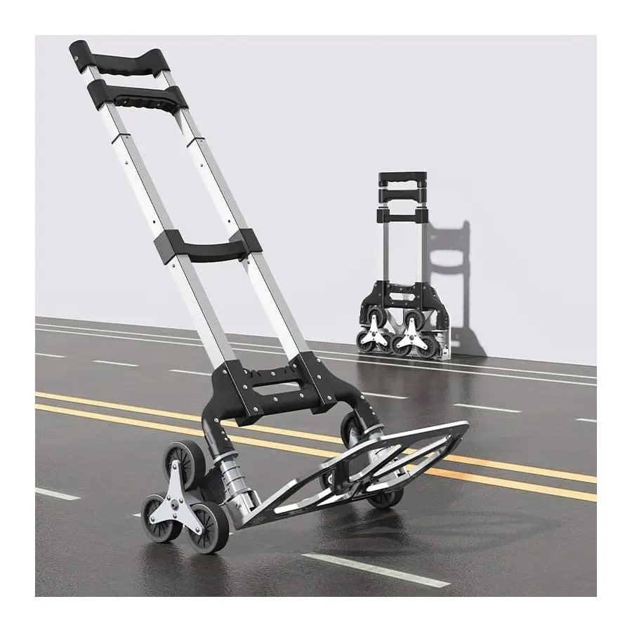 

Duty 6Wheel Stair Climbing Cart 300lb Capacity Folding Hand Truck, AllTerrain Aluminum Trolley w Adjustable Handle Perfect for G