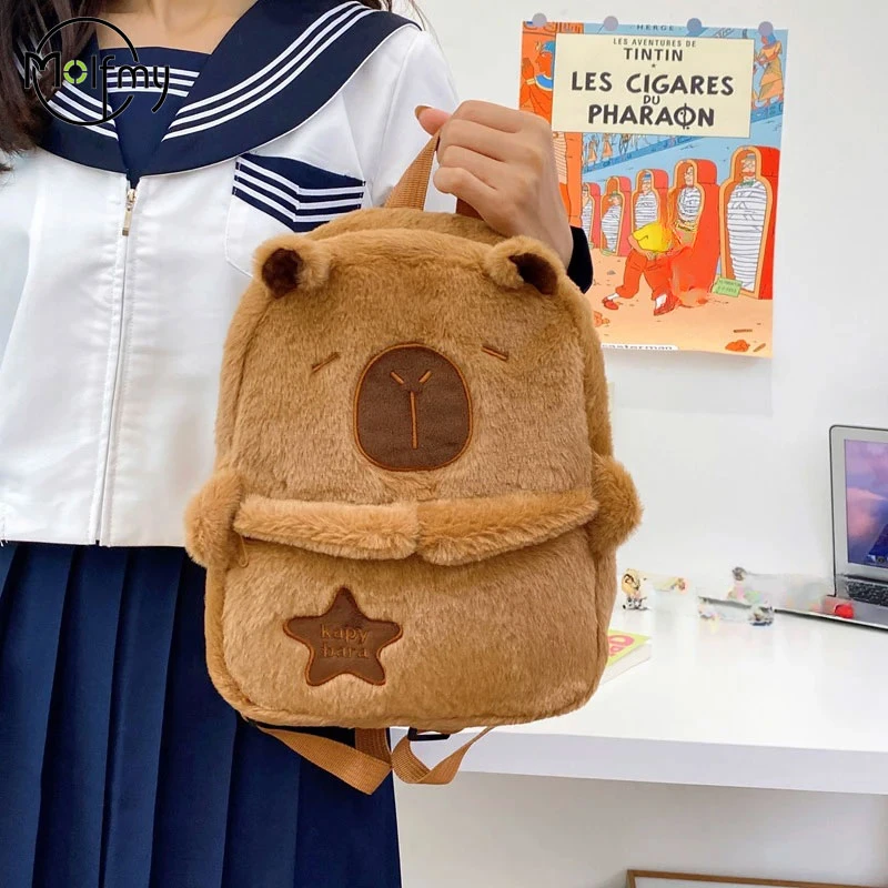 

Cute Fashion Backpack Student School Bags Plush Casual All-match Fur Handbag Large Capacity Crossbody Bags Travel Computer 2025