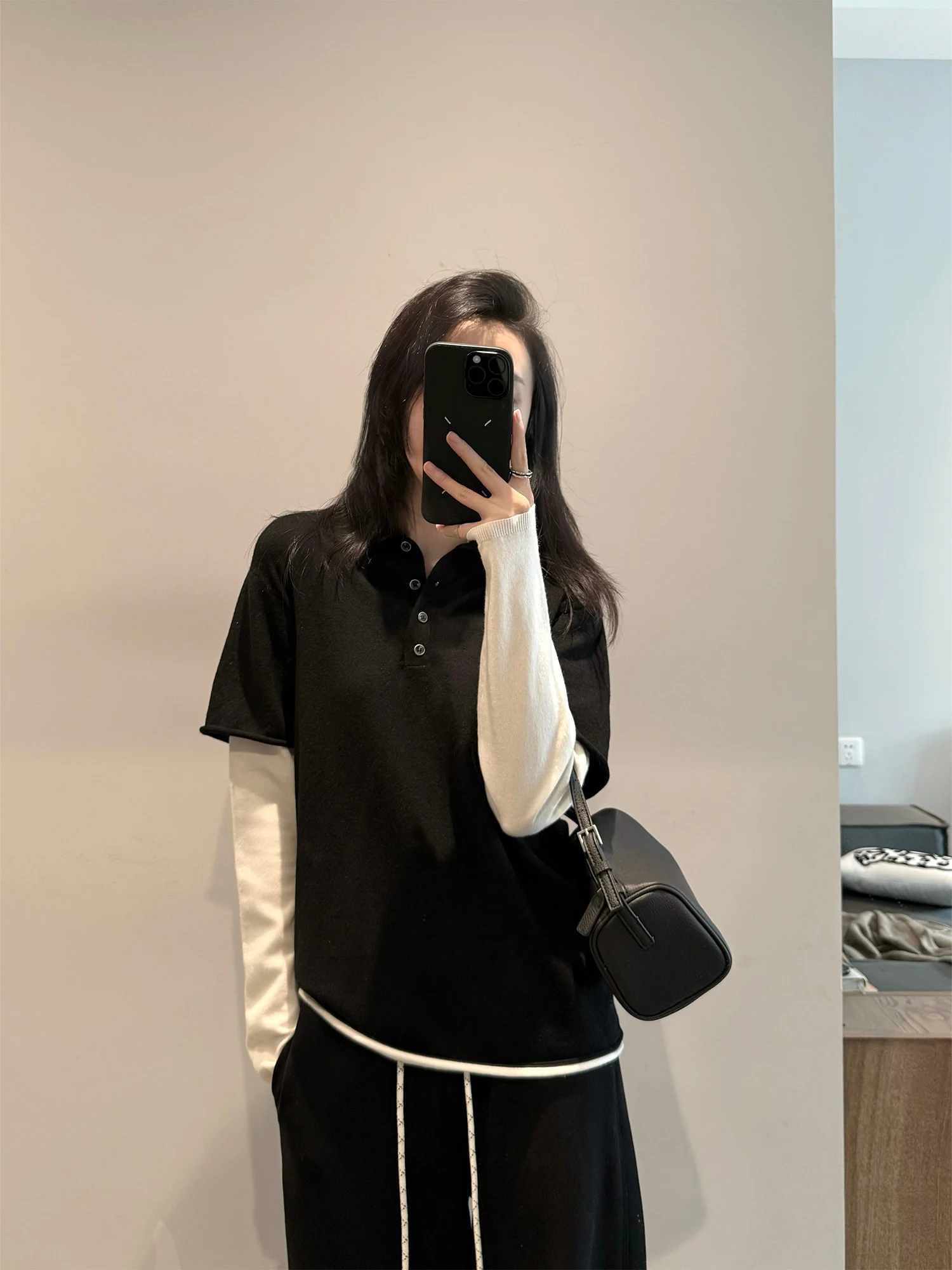 

Вязаный топ Awencoat из смесовой шерсти с длинным рукавом, имитация двухслойности, повседневный стиль, весна-осень, цветные блоки, женский топ