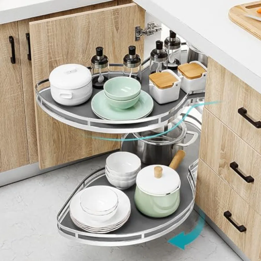 Blind Corner 2 Tier Adjustable Swing Pull Out Organizer With Strong Load Bearing Smoothly Rotation Maximizes Space Wide Usage F