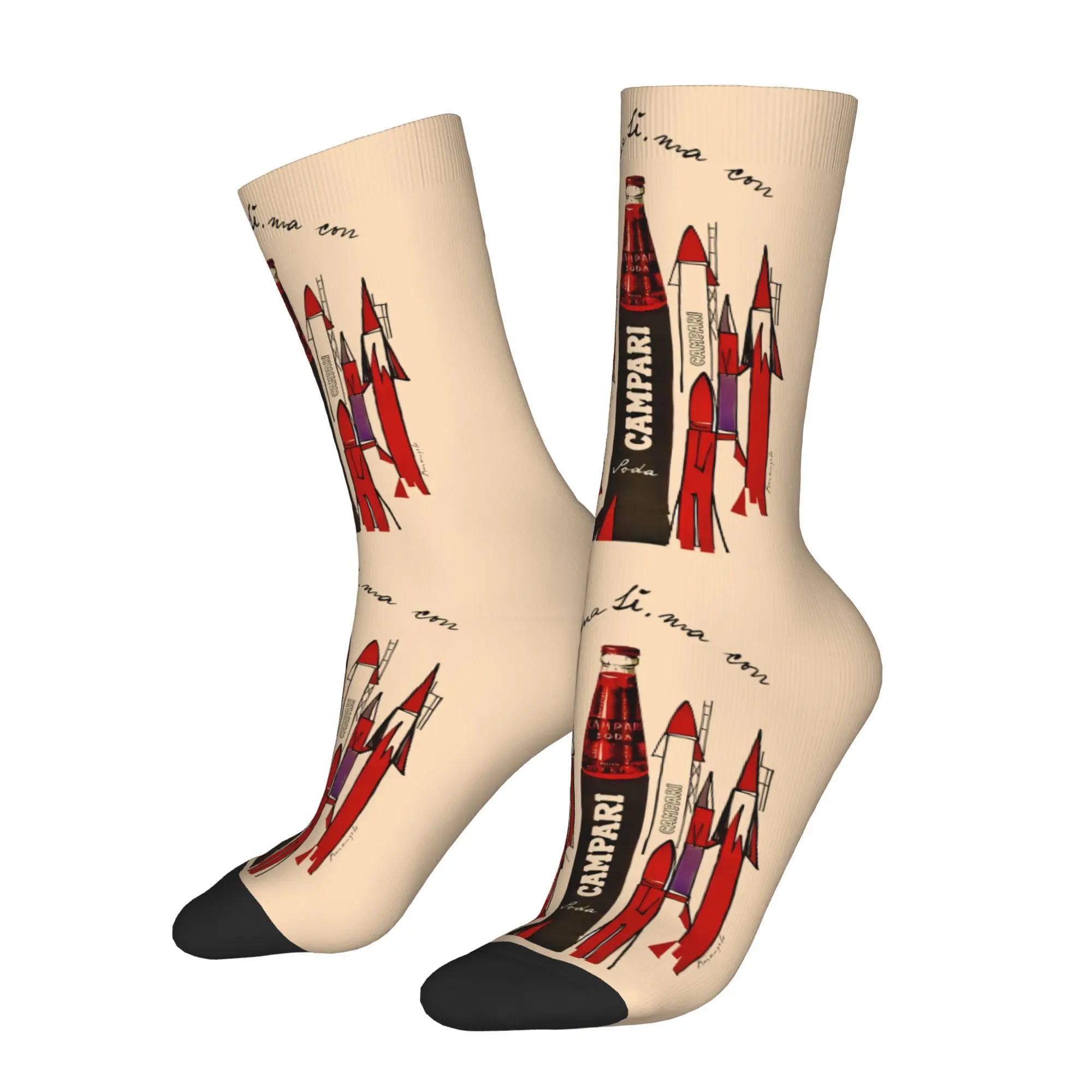 

Italian Bitter Liqueur Campari Sock Printed Man Polyester Fashion