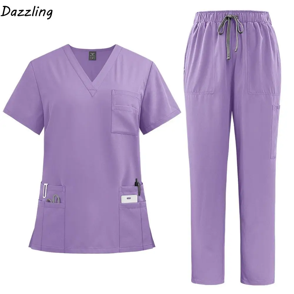 

Мягкая розовая клиническая форма с карманами, женская аптечная спецодежда для здравоохранения, рабочая одежда, топ и брюки