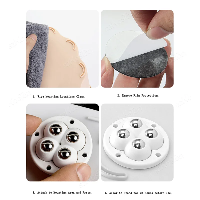 4Pcs Non Punching Adhesive Furniture Ball Universal Pulley Household Mobile Base Accessories Trash Can Bottom Small Wheel