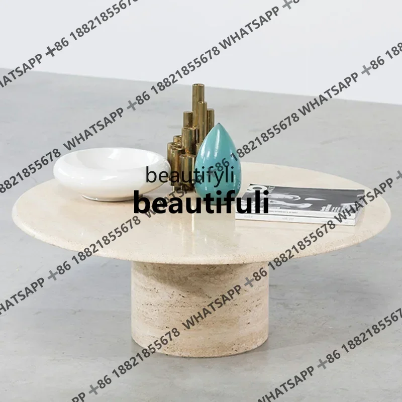 xxzSimple modern creative model room living room natural travertine marble small coffee table atmospheric luxury round