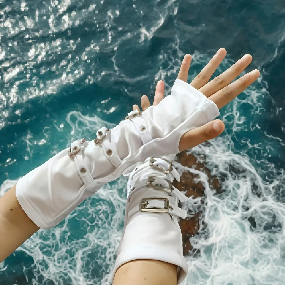 Creative 30cm Fingerless Gloves Punk Style with Buckle Straps Arm Sleeves Personality Gloves Women