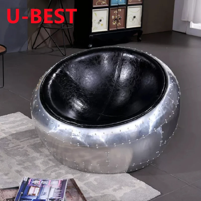 

U-Best Retro Style Aviation Aluminum Spitfire Half Dome Chair Industrial Antique Living Room Club Lobby Sofa Chair Bowl Chair