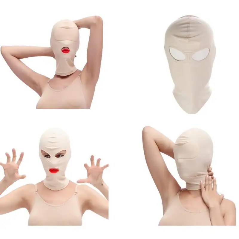

652F Ice Silk Hood Hat Face Mask Role Play Headcover Costume Headpiece for Masquerade