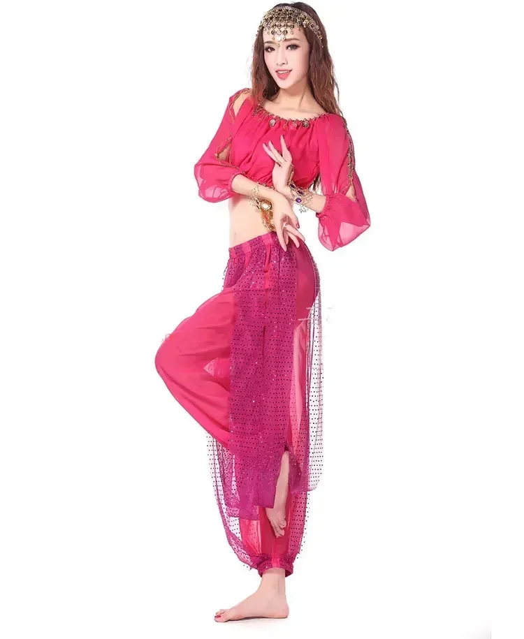 2 ชิ้นชุด Belly Dance เครื่องแต่งกาย Oriental Dance Bollywood Dance เครื่องแต่งกาย Belly เครื่องแต่งกายชุด Top Bra + กางเกง