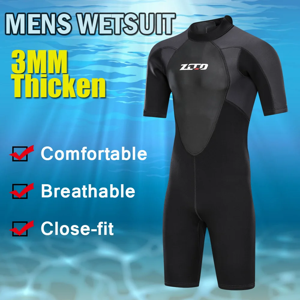 3mm Neoprene Wetsuit Men Short Sleeve One Piece Set Sunproof Diving Suit for Surfing Spearfishing Snorkeling Keep Warm Swimsuit