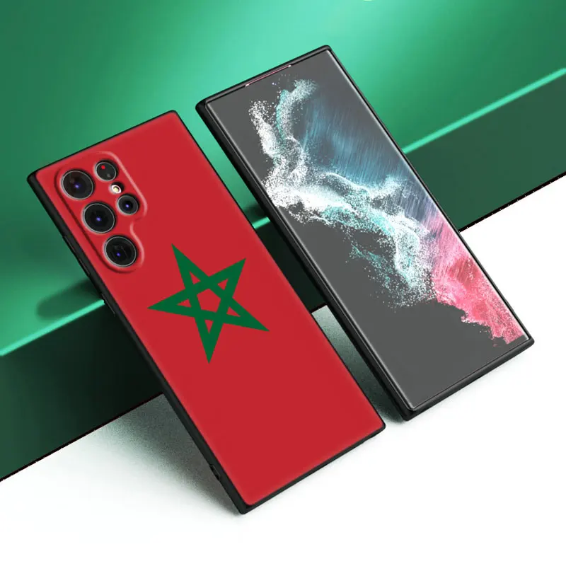 Morocco Flag Cartoon Cover Black Phone Case For Samsung Galaxy S24 Ultra S23 Plus S21 FE S22 Ultra S20 FE S10E S10 Lite S9 Plus