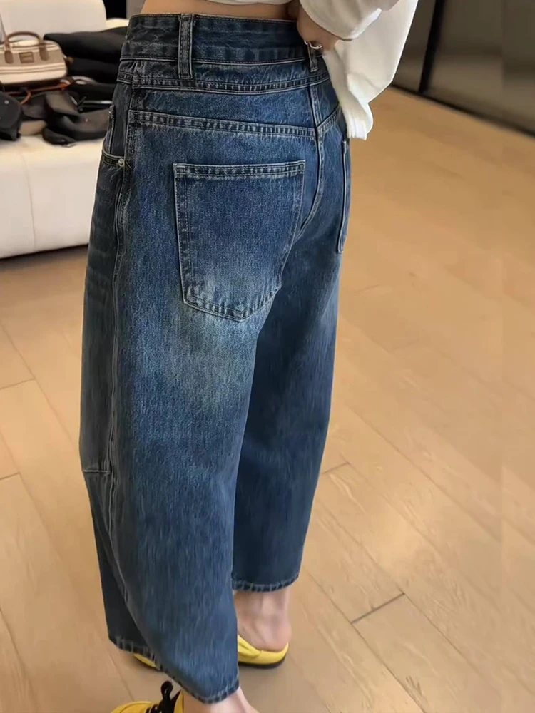 Vaqueros retro de cintura alta y pierna ancha para mujer, nuevo estilo, talla ande, hoados, cortos, de nueve puntos con c...