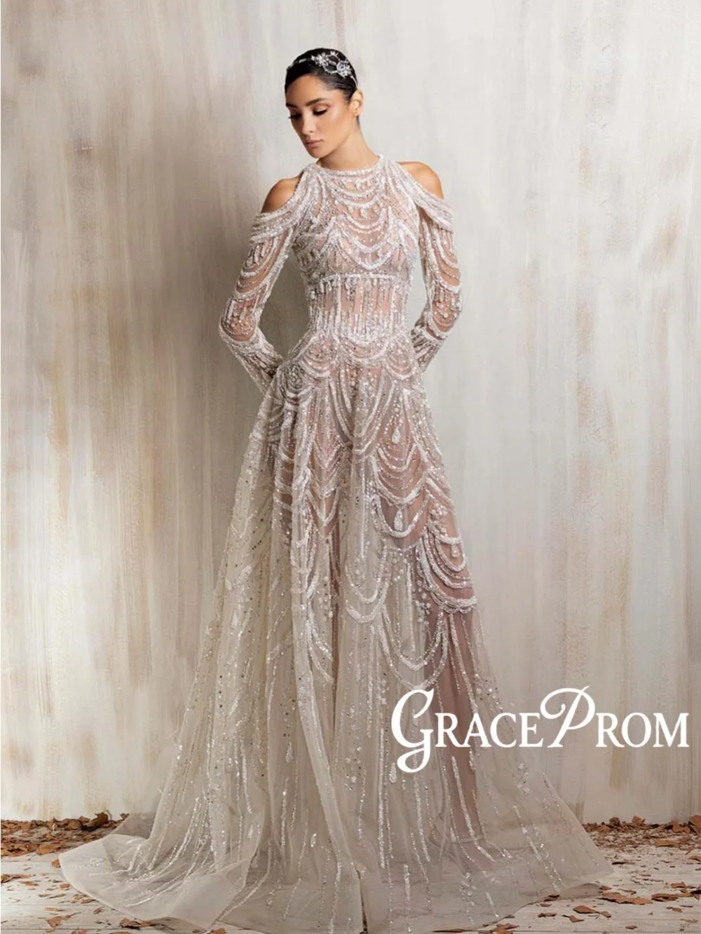

Attractive Luxury Beaded Evening Dress Elegant A-line Long Wedding Party Gown Customized Stylish Off Shoulder Red Carpet Gowns