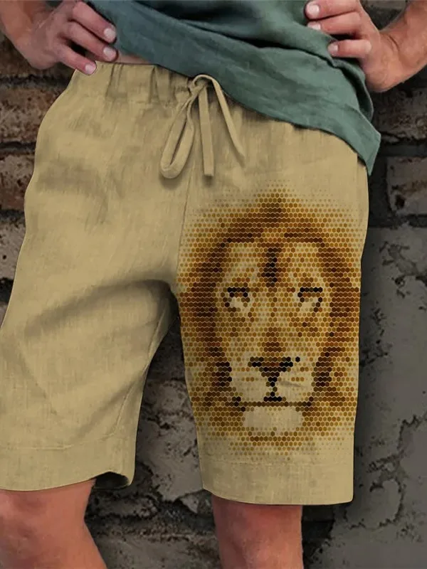 

Men's Summer Breathable Beach orts Wolf Pattern Casual Loose Fit Straight Leg mid Waist Youthful Sle Faionable Trend