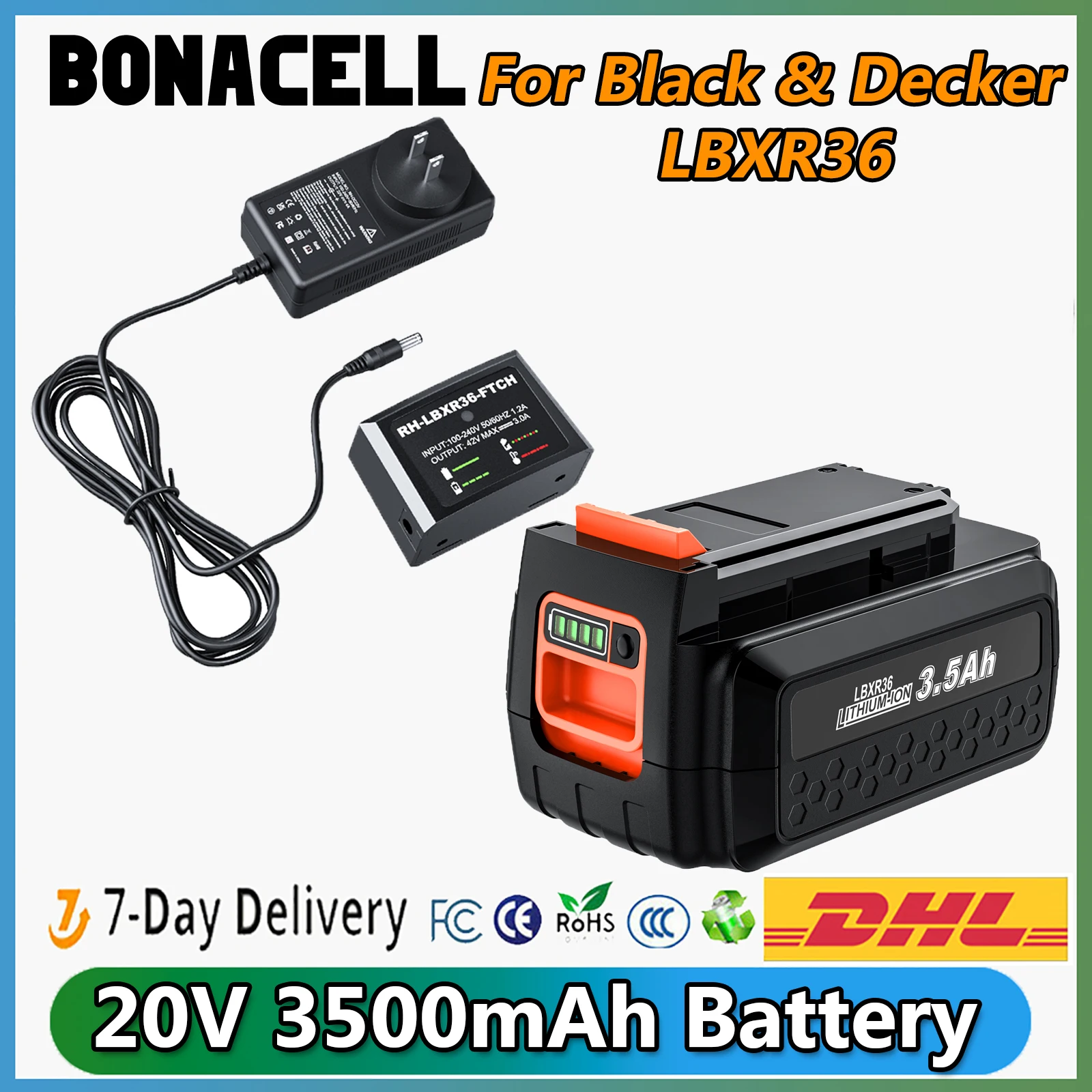 For Black & Decker LBXR36 Battery 40V 3500mAh LBX2040 BL2036 LST136 LST420 LST220 L50 Li-ion Replacement Battery With 4A Charger