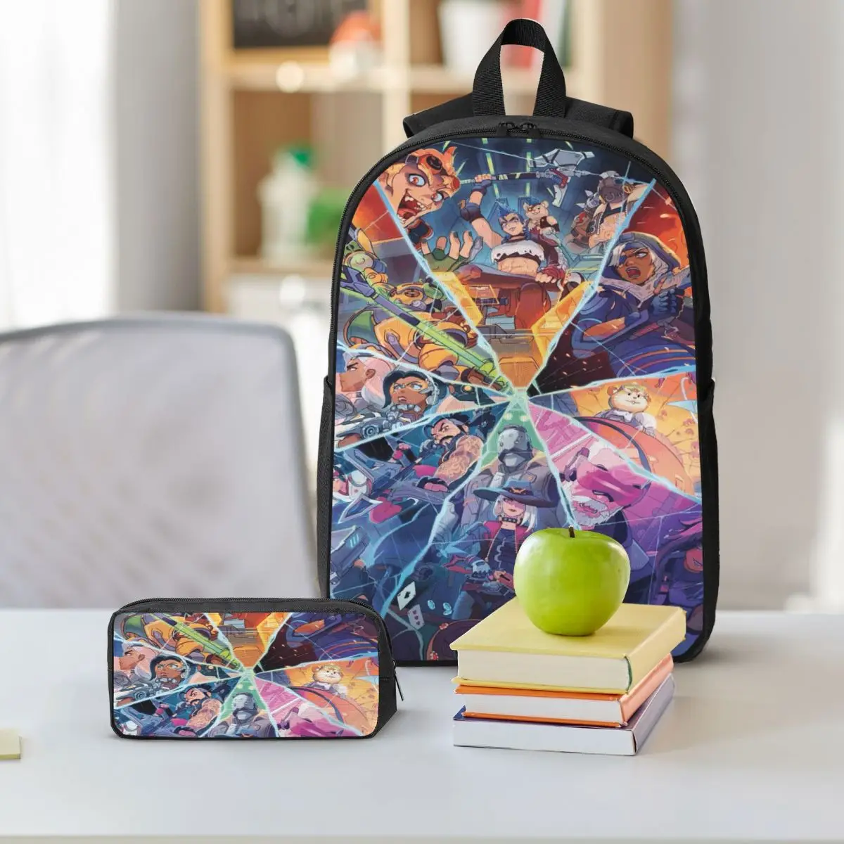 Set di borse da scuola per videogiochi Overwatch da 3 pezzi per set di zaini per matite per ragazzi e ragazze con scatola per il pranzo per studenti delle scuole