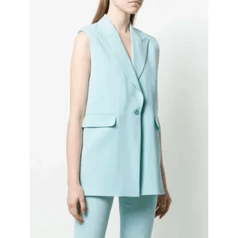 STEVDITG Summer Sleeveless Solid Color Jacket Womens Suit Mint Green Casual Business Office 2 Piece Set Wedding Blazer Vest Peak