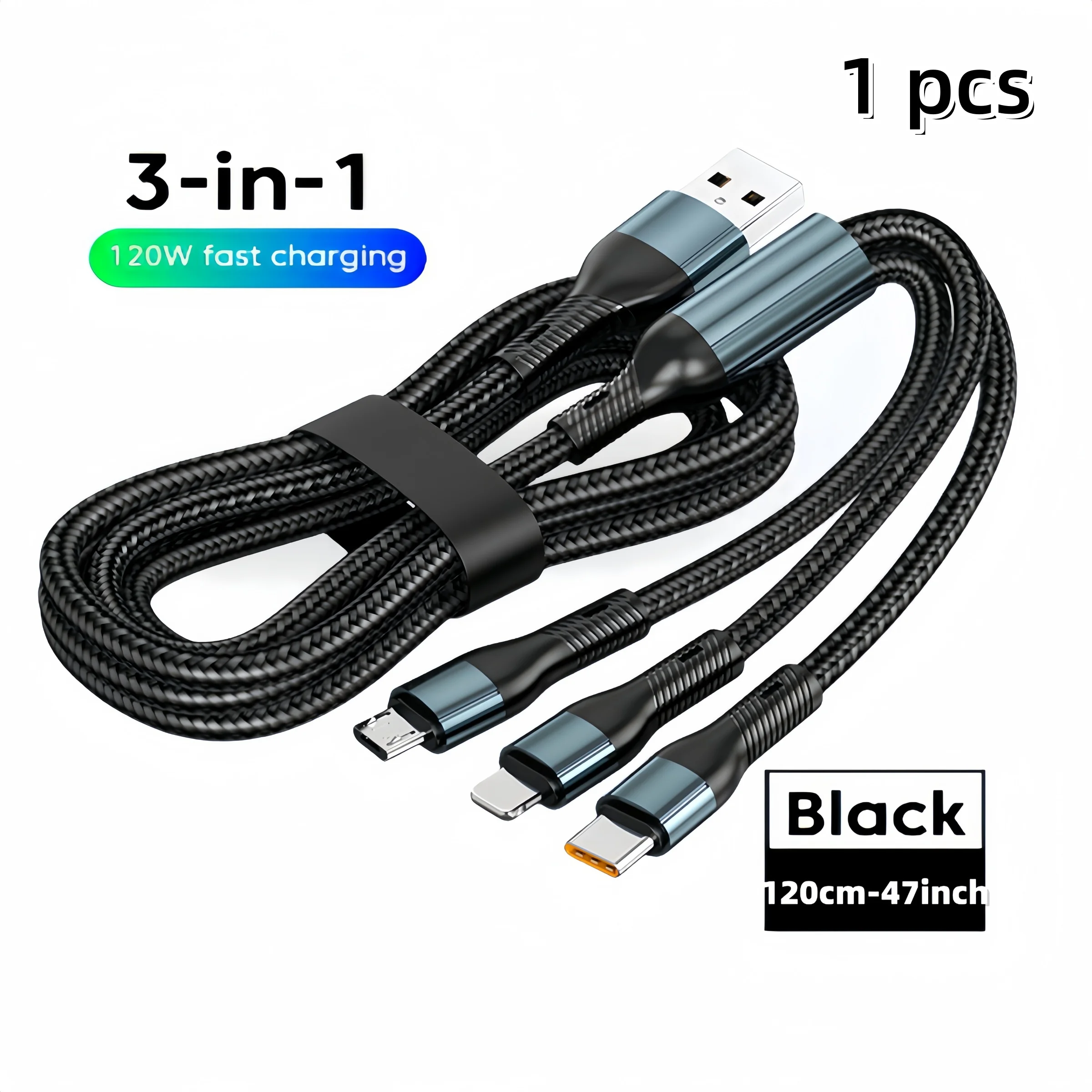 6A 120W 3-in-1 USB Typ-C Kabel, schnelles Ladekabel für iPhone, Samsung, Xiaomi, Huawei, Quick Charge Micro-USB-Kabel