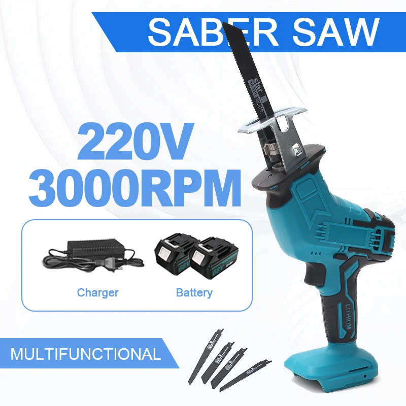 

Electric Cordless Reciprocating Saw With 4 Blades Chainsaw Metal Wood Cutting Machine Tool Saw For Makita 18V Battery 3000r/min