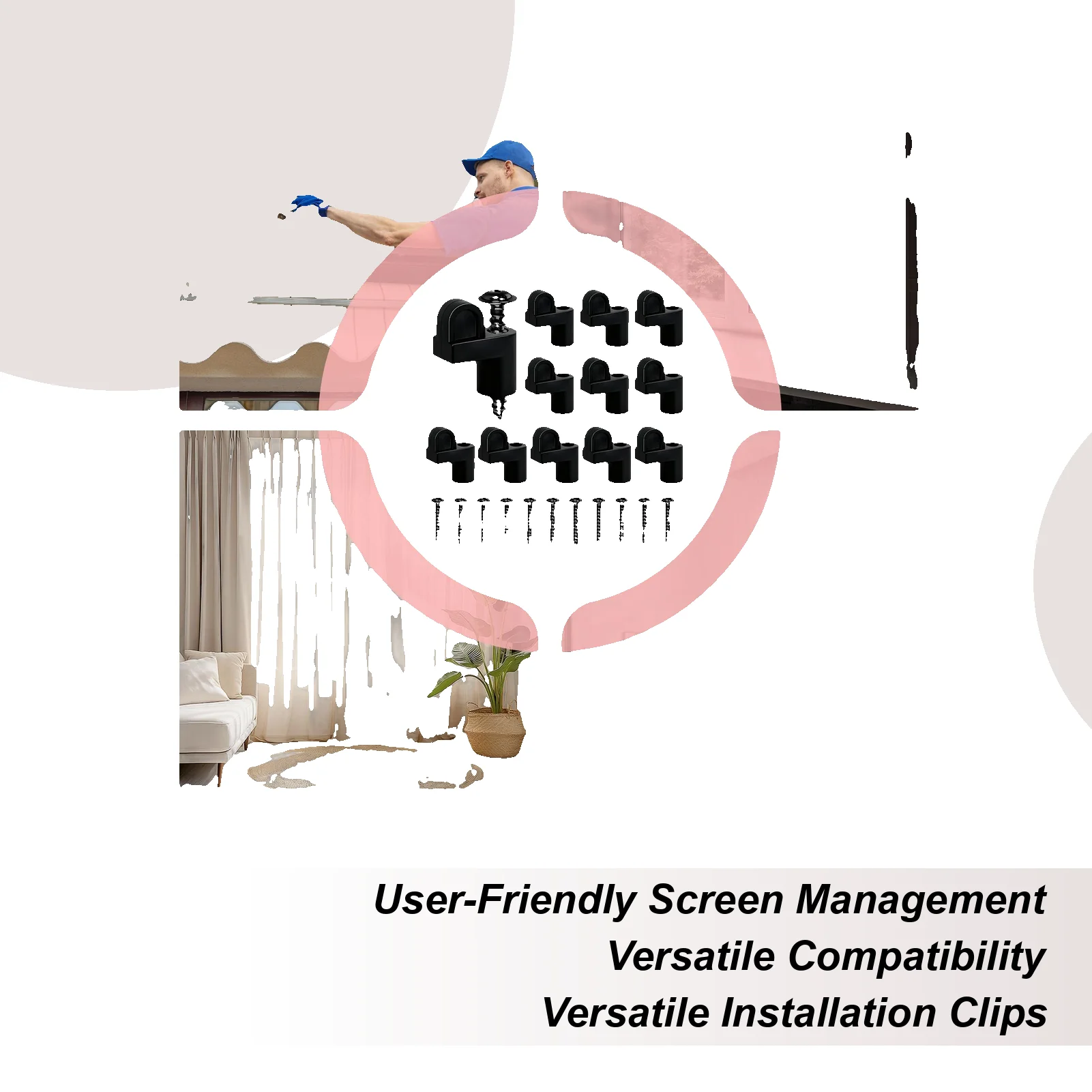 Window Screen Frame Clips 3/8-Inch Fasten Locking Hardware 12-Pieces Window Screen Secure Fittings For Home Living Room Bedroom
