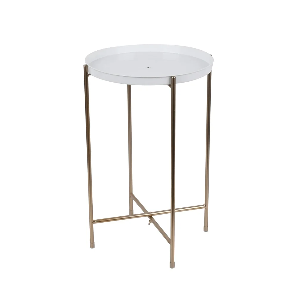 

Durable White Brass Metal Round Plant Stand Indoor Outdoor Use Easy Assembly Collapsible Design Fits 11.5 Inch Planter