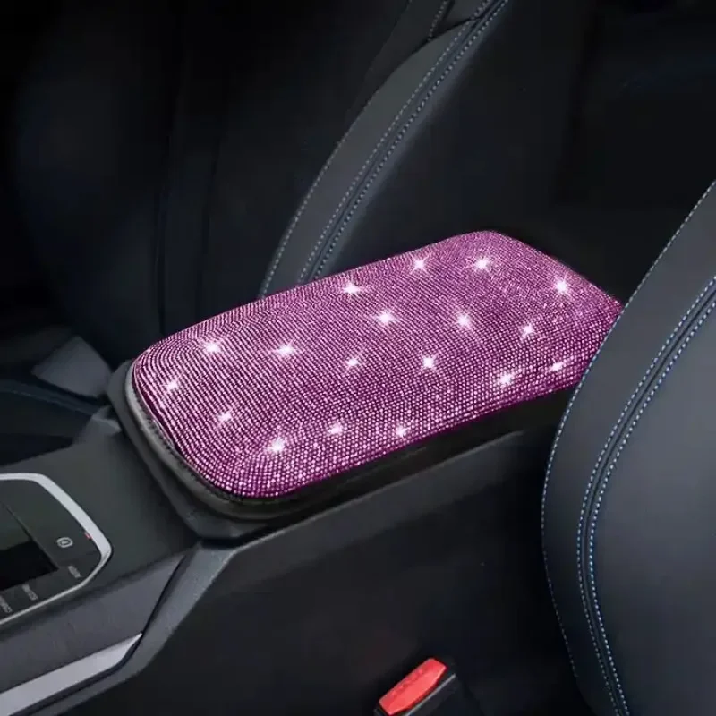 Bling Car Armrest Cover Auto Center Console Protective Cover Crystal Rhinestone Arm Rest Cushion Pad Car Accessories for Women - Image 3