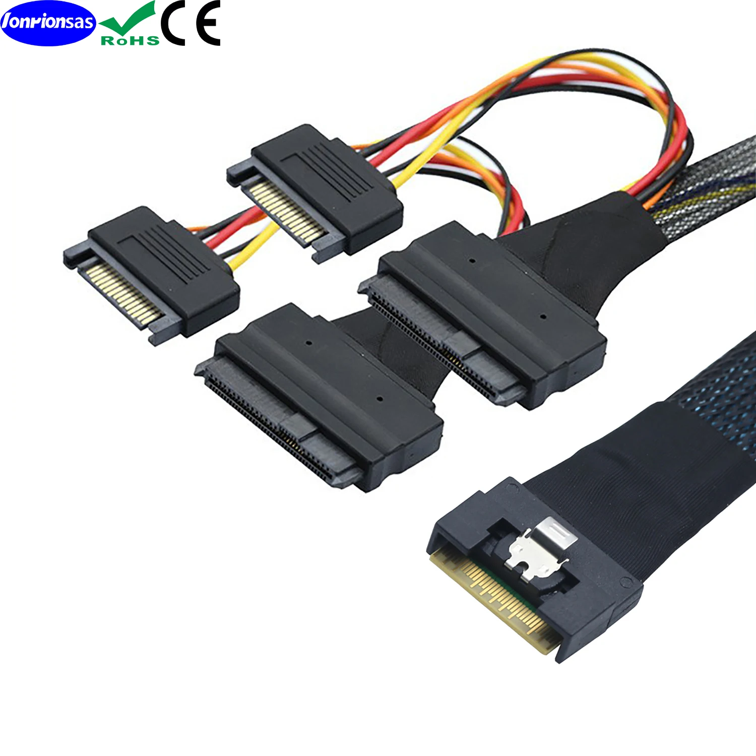 Kabel PCI-E Slimline SAS All Inclusive Scoop-Proof SFF-8654 8i do 2X SFF-8639 U.2 U2 z zasilaniem 15P SATA NVME SSD — zdjęcie produktu 4