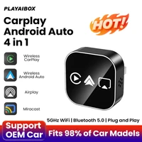 Adaptador inalámbrico 4 en 1 para CarPlay y Android Auto, compatible con Mirror Link y Airplay, Plug & Play para coches con CarPlay/Android Auto con cable de fábrica.
