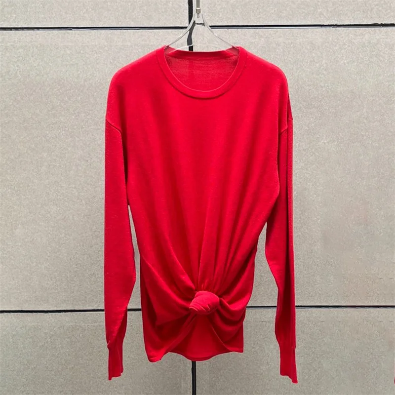 

Women's sweater 2025 Winter new elastic knitted slim fit long sleeved top 100% wool round neck pullover Women's T-shirt crop top