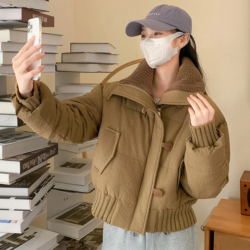 

Зимняя женская куртка-парка 2026: утепленная, с длинными рукавами, в американском ретро-стиле, свободного кроя, из плотного хлопка